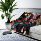 Lion Warrior Anime Blanket, Fierce Beastmaster Sherpa Throw for Anime Fans, Fantasy Lovers, and Gamers