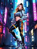 Anime Cyberpunk Girl Sherpa Blanket Neon Glow Techwear Gift for Gamers and Anime Fans