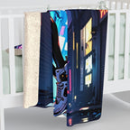 Anime Cyberpunk Girl Sherpa Blanket Neon Glow Techwear Gift for Gamers and Anime Fans