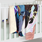 Superhero Couple Sherpa Blanket LGBTQ Anime Style Comic Heroes Cozy Fleece Gift Futuristic Glow Cape Armor Power Love Scene