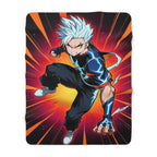 Lightning Kick Anime Sherpa Blanket Neon Glow Fighter Throw Electric Hero Fleece Gift for Gamers and Anime Fans