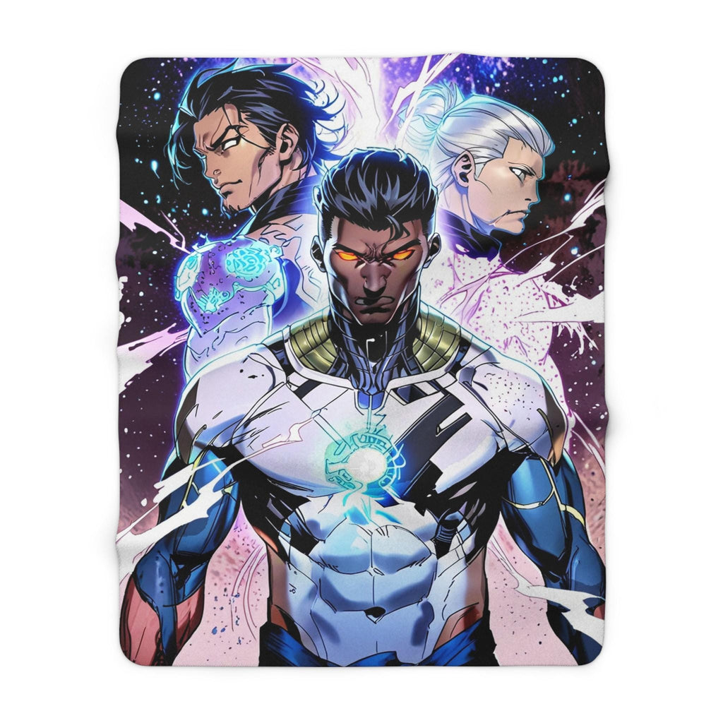Anime Hero Sherpa Blanket Cyberpower Trio Glow Comic Style Futuristic Sci-Fi Fleece Throw Blanket Gift for Anime Lovers