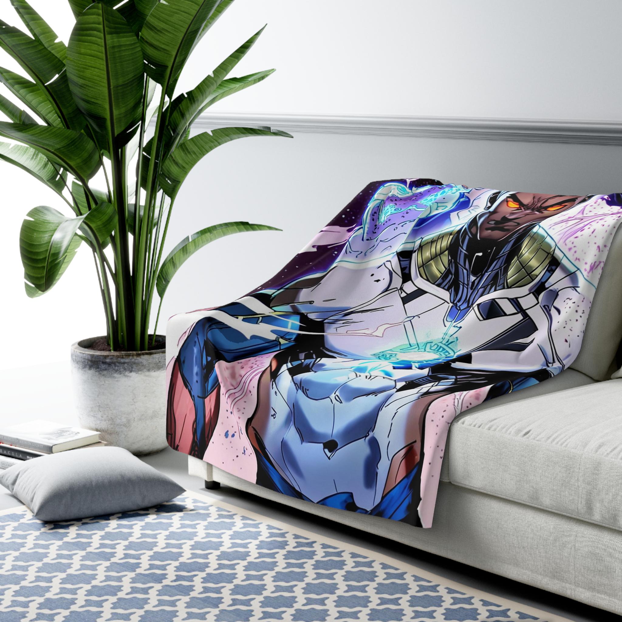 Anime Hero Sherpa Blanket Cyberpower Trio Glow Comic Style Futuristic Sci-Fi Fleece Throw Blanket Gift for Anime Lovers