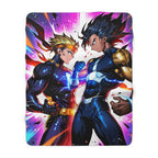 Anime Superhero Boys Sherpa Blanket Neon Glow Clash Comic Style Cozy Gift for Anime Fans and Teen Gamers
