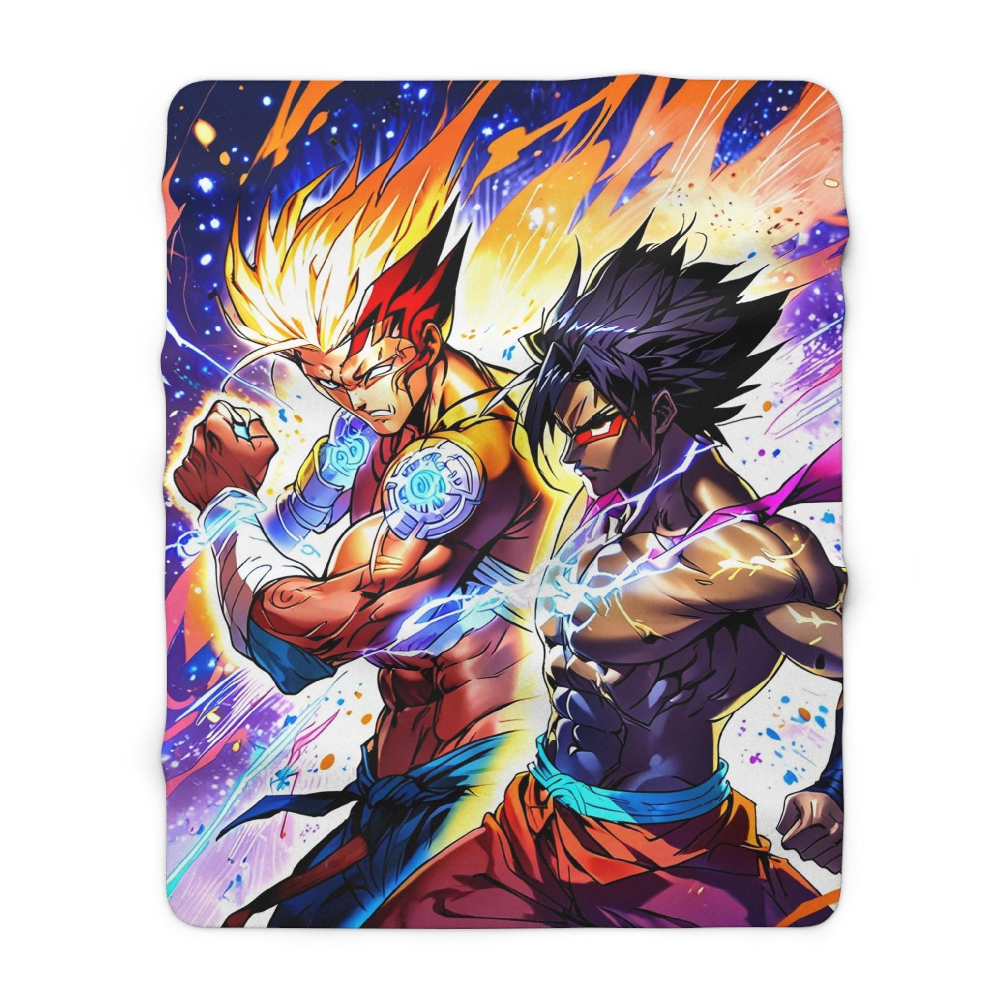 Anime Duo Sherpa Blanket Fire and Lightning Warriors Gift for Anime Fans Cozy Gaming Decor Bold Battle Art