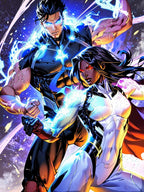 Electric Anime Duo Blanket Superhero Couple Sherpa Throw Cool Power Gift for Him or Her Cozy Anime Decor