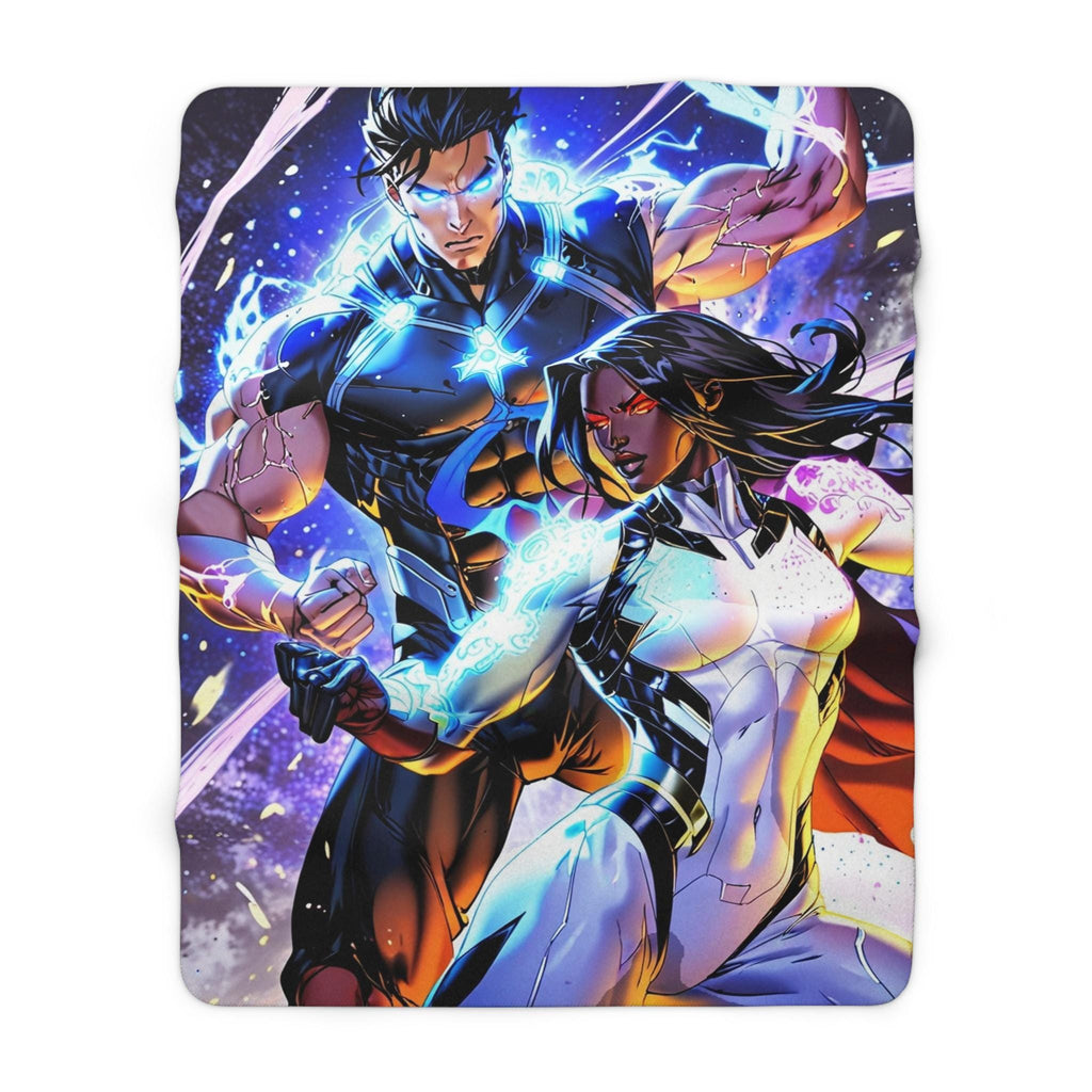 Electric Anime Duo Blanket Superhero Couple Sherpa Throw Cool Power Gift for Him or Her Cozy Anime Decor