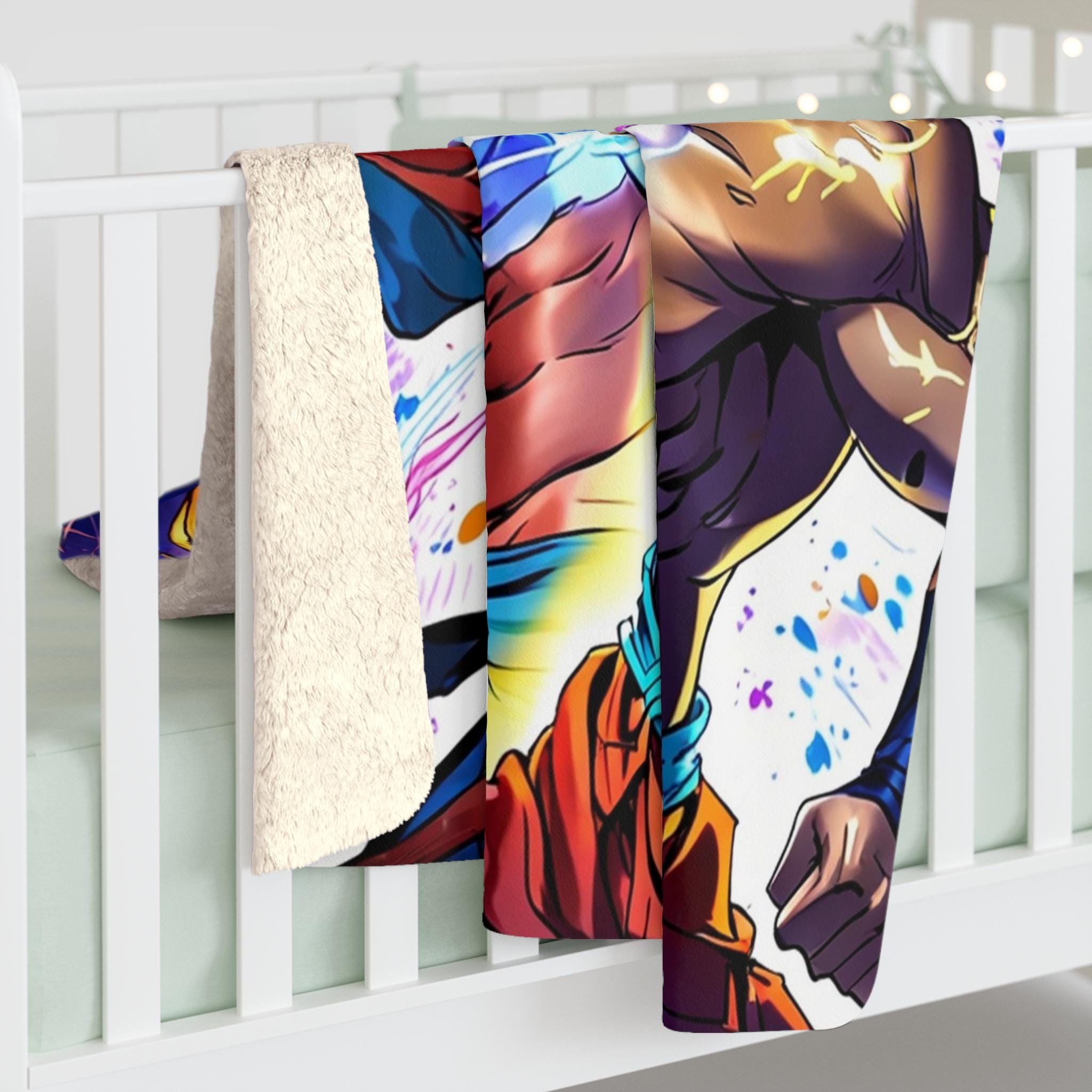 Anime Duo Sherpa Blanket Fire and Lightning Warriors Gift for Anime Fans Cozy Gaming Decor Bold Battle Art