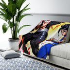 Anime Power Duo Sherpa Blanket Muscle Heroes Lightning Energy Cozy Blanket for Anime Fans Gamer Room Decor
