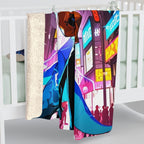 Cyberpunk Dragon Girl Sherpa Blanket Neon Blue Lightning Urban Anime Blanket for Gamers and Futuristic Fantasy Fans