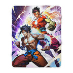 Anime Martial Arts Blanket Fighter Duo Throw Blanket Superpower Glow Comic Style Sherpa for Gamers & Anime Fans