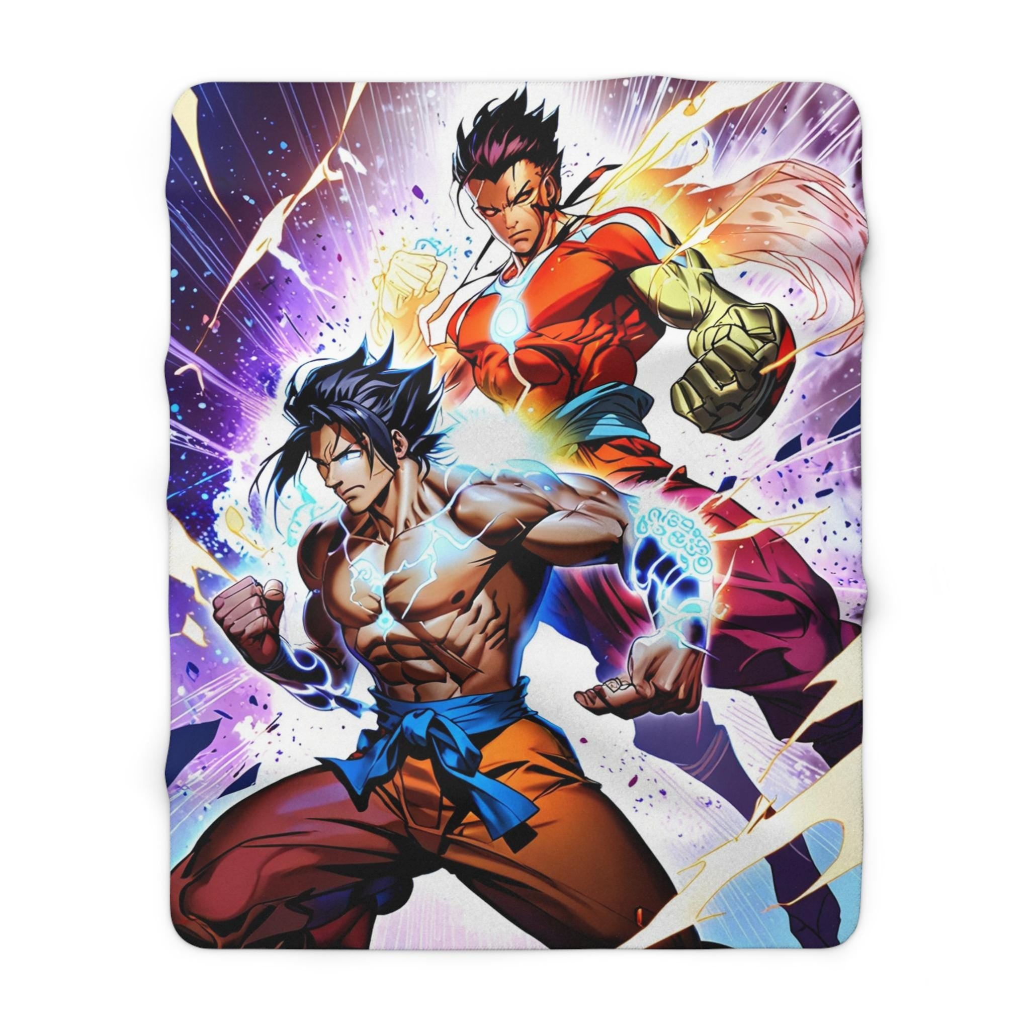 Anime Martial Arts Blanket Fighter Duo Throw Blanket Superpower Glow Comic Style Sherpa for Gamers & Anime Fans