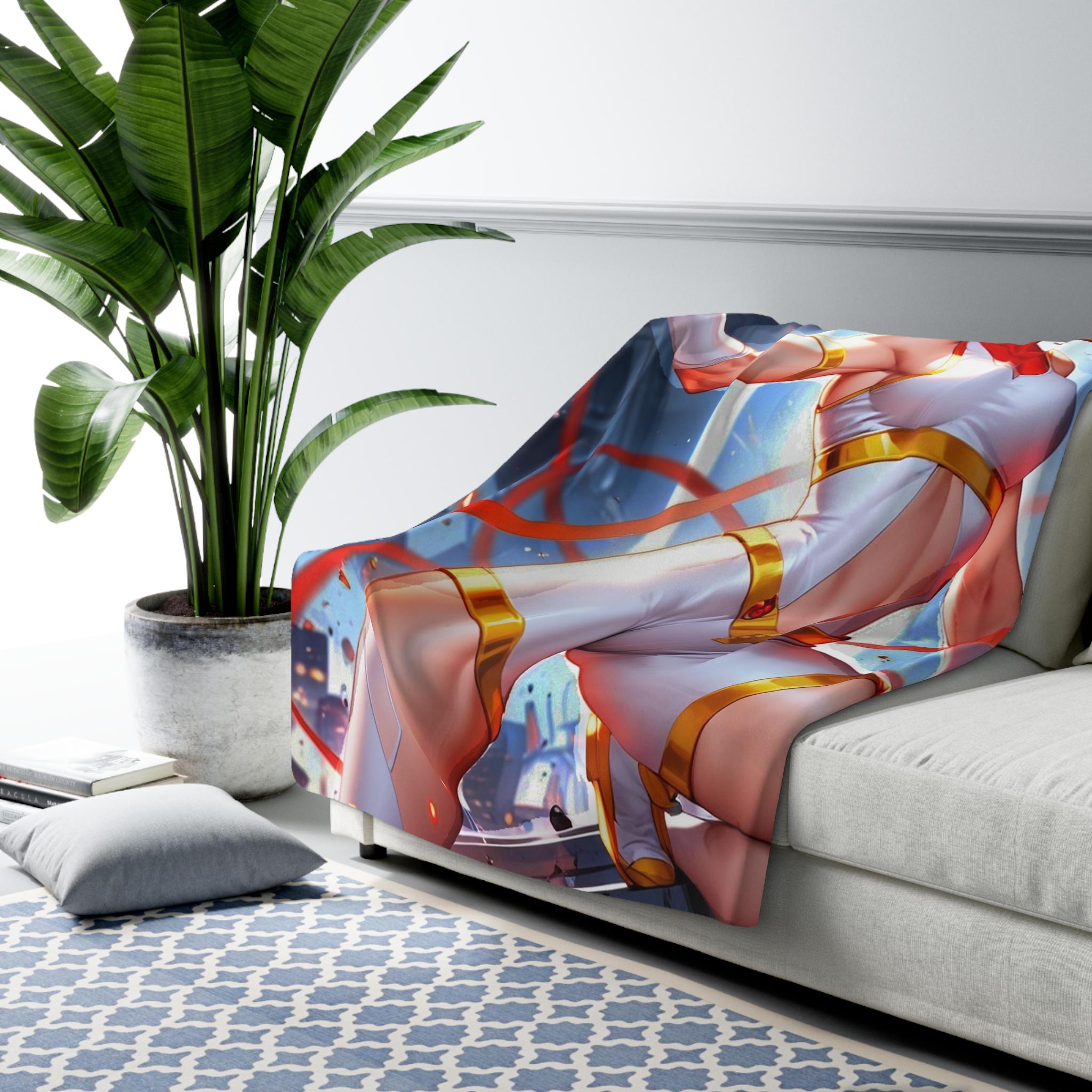 Anime Heroine Blanket Blonde Superhero Girl Throw White Gold Suit Sherpa Blanket Gift for Anime Fans and Collectors