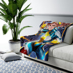 Electric Anime Girl Blanket Neon Glow Sherpa Throw Hero Decor Gift for Anime Fans and Gamers