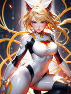 Blonde Cat Hero Anime Blanket Sherpa Fleece Throw Futuristic Power Girl Gamer Gift for Anime Lovers and Otaku Fans