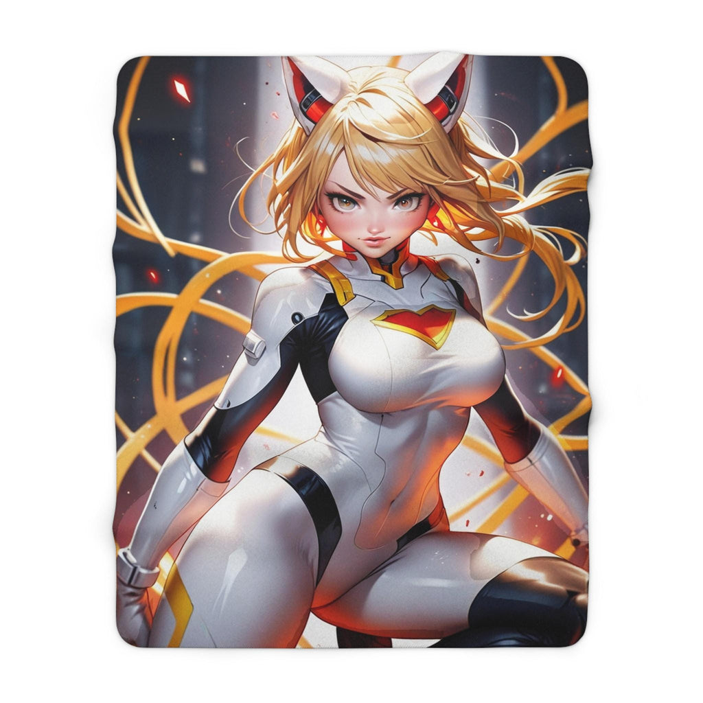 Blonde Cat Hero Anime Blanket Sherpa Fleece Throw Futuristic Power Girl Gamer Gift for Anime Lovers and Otaku Fans