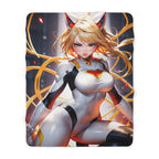Blonde Cat Hero Anime Blanket Sherpa Fleece Throw Futuristic Power Girl Gamer Gift for Anime Lovers and Otaku Fans