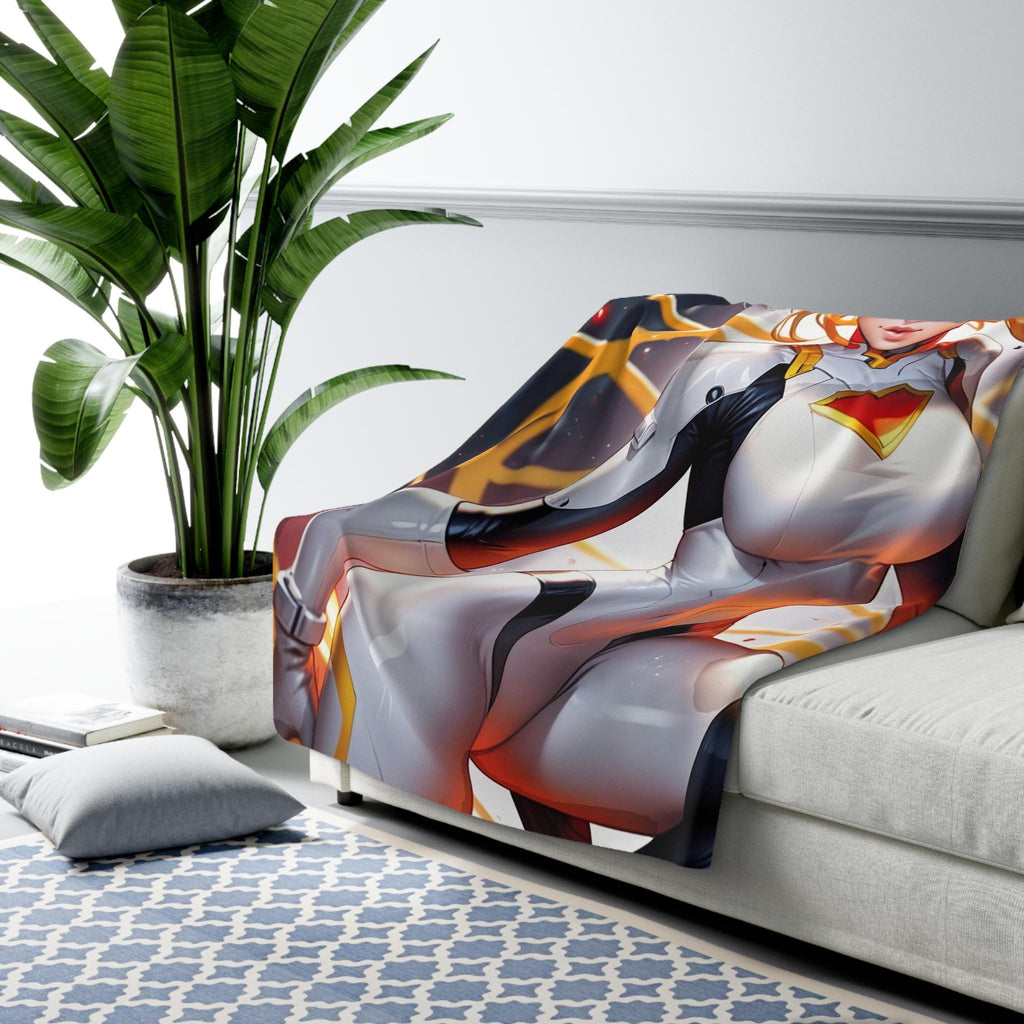 Blonde Cat Hero Anime Blanket Sherpa Fleece Throw Futuristic Power Girl Gamer Gift for Anime Lovers and Otaku Fans