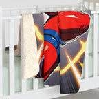 Anime Hero Sherpa Blanket Red Suit Lightning Punch Manga Superpower Cozy Fleece Gift for Anime Lovers and Gamers