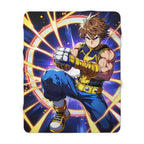 Anime Hero Sherpa Blanket Yellow Star Punch Muscular Fighter Fleece Throw Gift for Anime Lovers and Gamers