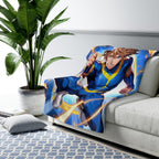 Anime Hero Sherpa Blanket Blue Suit Lightning Fist Punch Superpower Fleece Throw Gift for Anime Lovers and Gamers