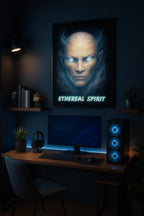 Ethereal Spirit Anime Poster Wall Art Fantasy Glow Decor Futuristic Zen Guardian Gift for Anime Fans and Collectors
