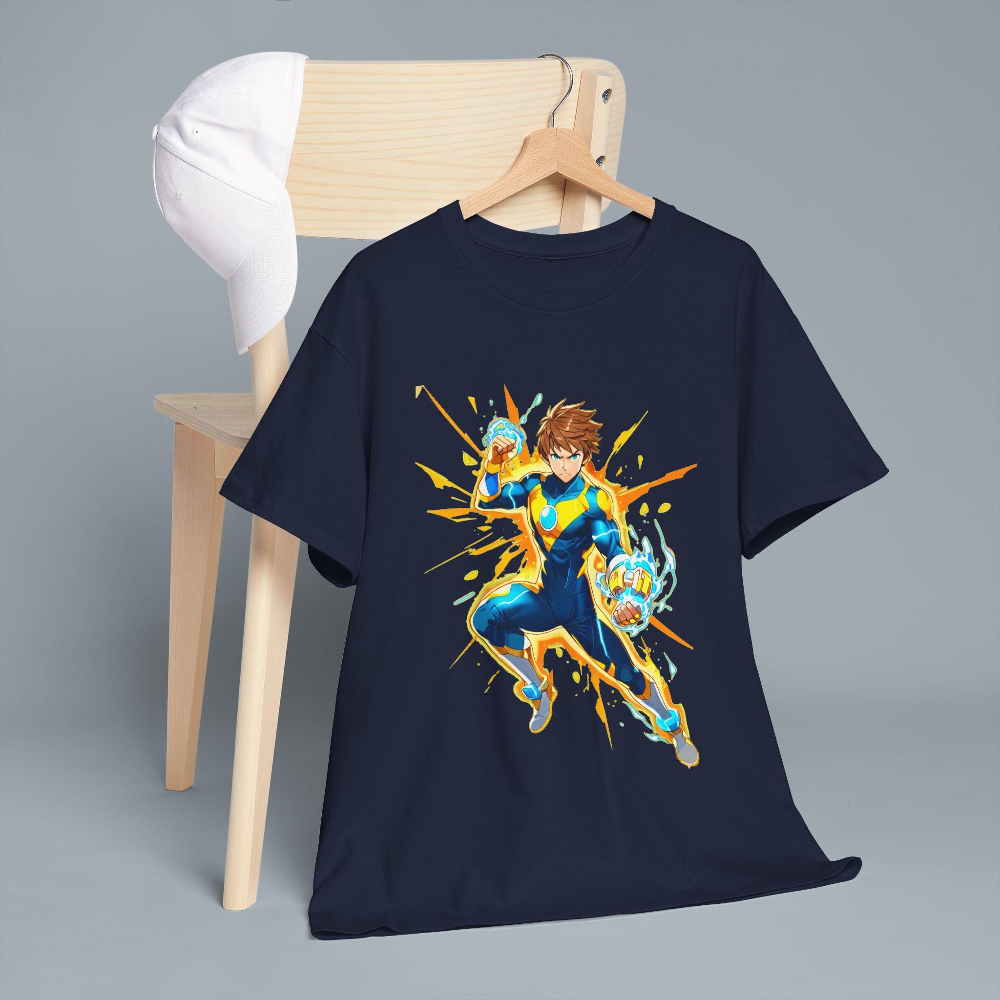 Anime Lightning Hero T-Shirt Neon Electric Power Splash Shirt for Anime Fans and Gamers Gift