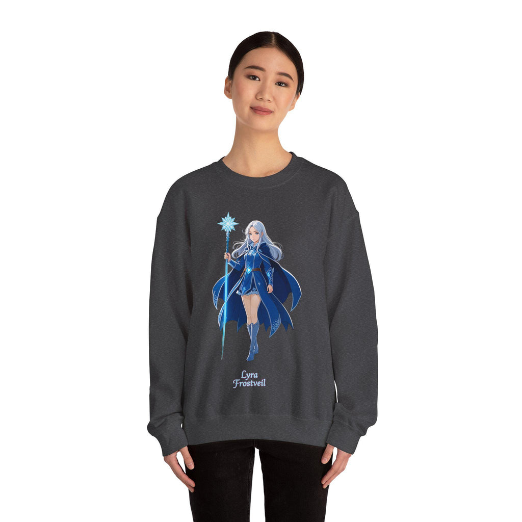 Lyra Frostfeil Ice Sorceress Anime Sweatshirt Royal Blue Magical Girl Frost Mage Gift for Anime Fans Fantasy Streetwear Winter Gamer Apparel