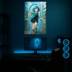 Aqua Spirit Anime Girl Poster | Water Power Wall Art | Elemental Magic Aesthetic | Blue Teal Urban Fantasy Decor | Epic Anime Apparel