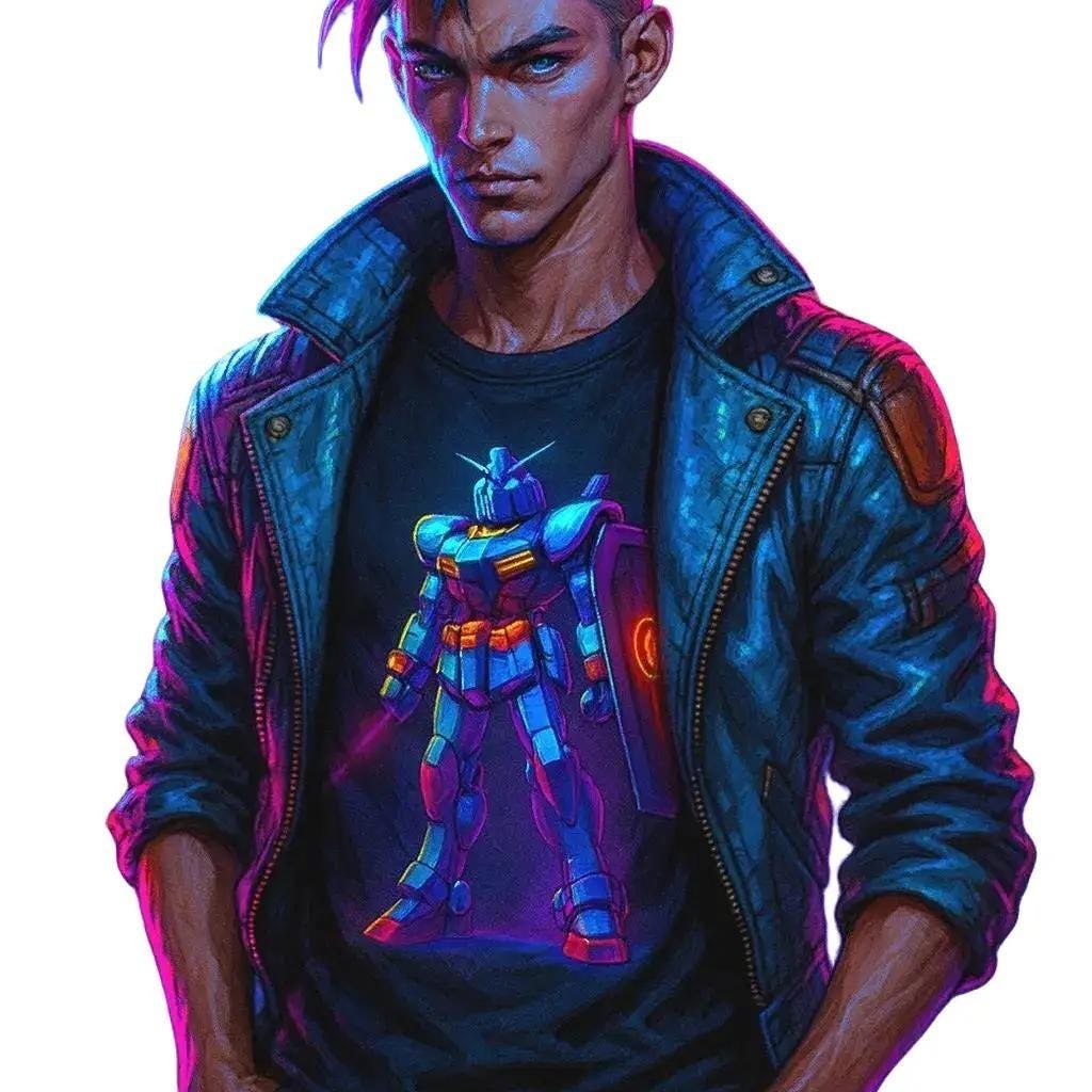 Neon Mecha Warrior T-Shirt Cyberpunk Anime Robot Streetwear Gift for Gamers and Mecha Fans