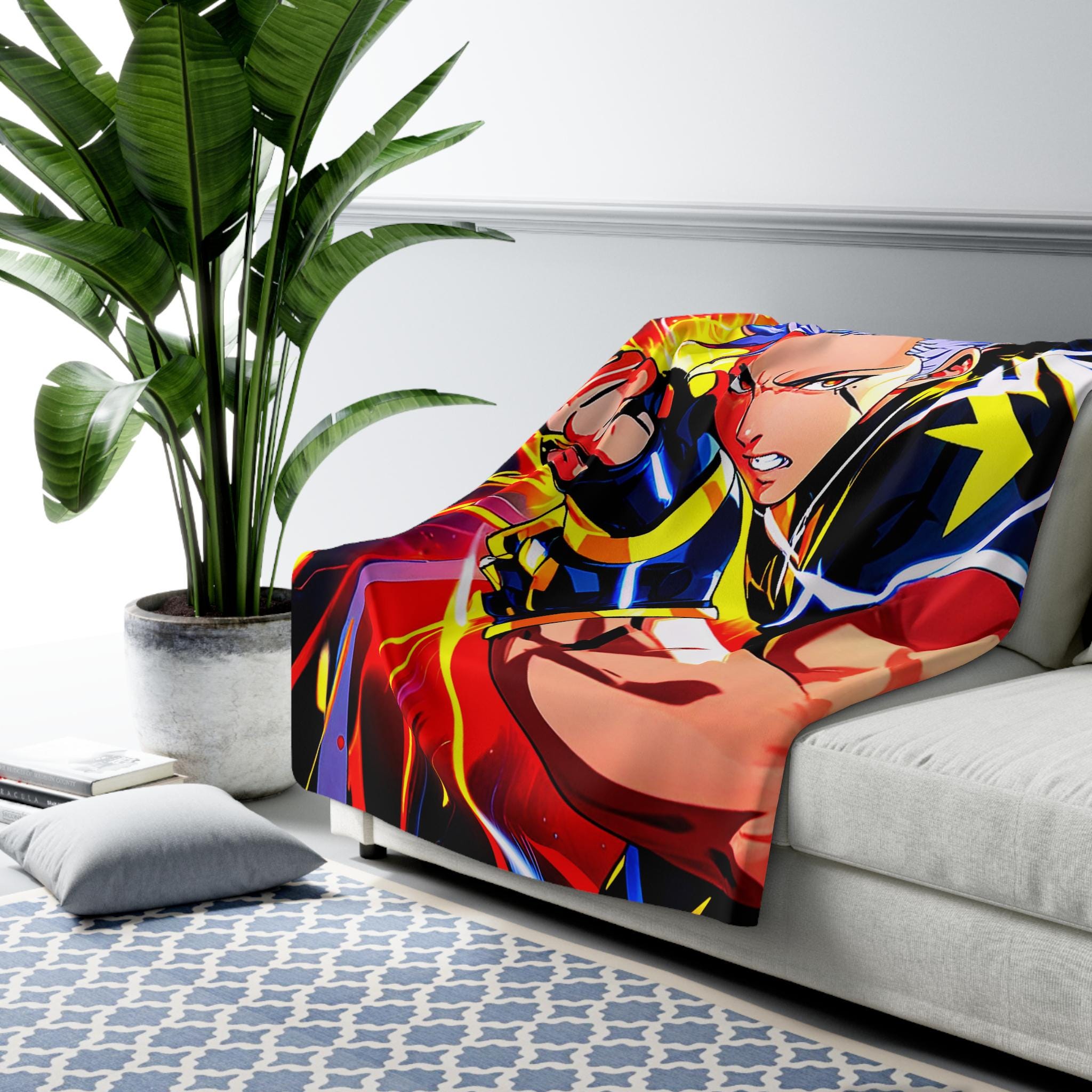 Lightning Hero Anime Sherpa Blanket Bold Electric Superpower Throw for Anime Fans and Gamers