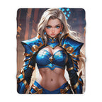 Blue Anime Warrior Sherpa Blanket Strong Fantasy Girl Throw Armor Magic Gift for Anime Fans and Gamers