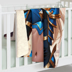 Blue Anime Warrior Sherpa Blanket Strong Fantasy Girl Throw Armor Magic Gift for Anime Fans and Gamers