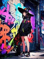 Anime Witch Sherpa Blanket Urban Streetwear Magic Girl Throw Halloween Cozy Gift for Anime Fans and Gamers