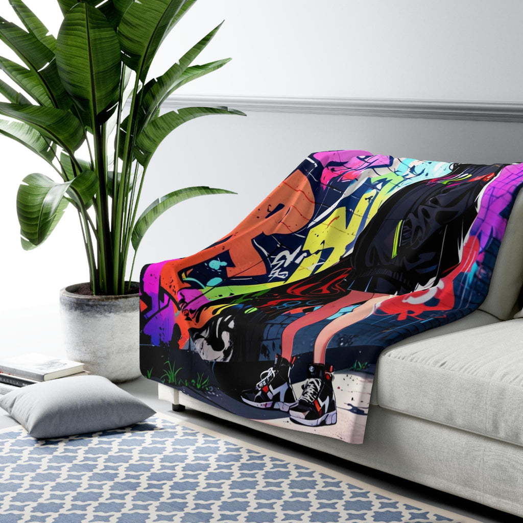 Anime Witch Sherpa Blanket Urban Streetwear Magic Girl Throw Halloween Cozy Gift for Anime Fans and Gamers