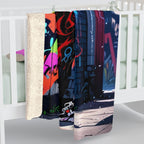 Anime Witch Sherpa Blanket Urban Streetwear Magic Girl Throw Halloween Cozy Gift for Anime Fans and Gamers