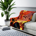 Fire Anime Girl Sherpa Blanket Flame Glow Cozy Warm Throw Gift for Anime Lovers and Gamers