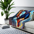 Anime Superhero Sherpa Blanket Fire Glow Hero Comic Style Cozy Gamer Gift for Him Husband Son | Epic Anime Apparel