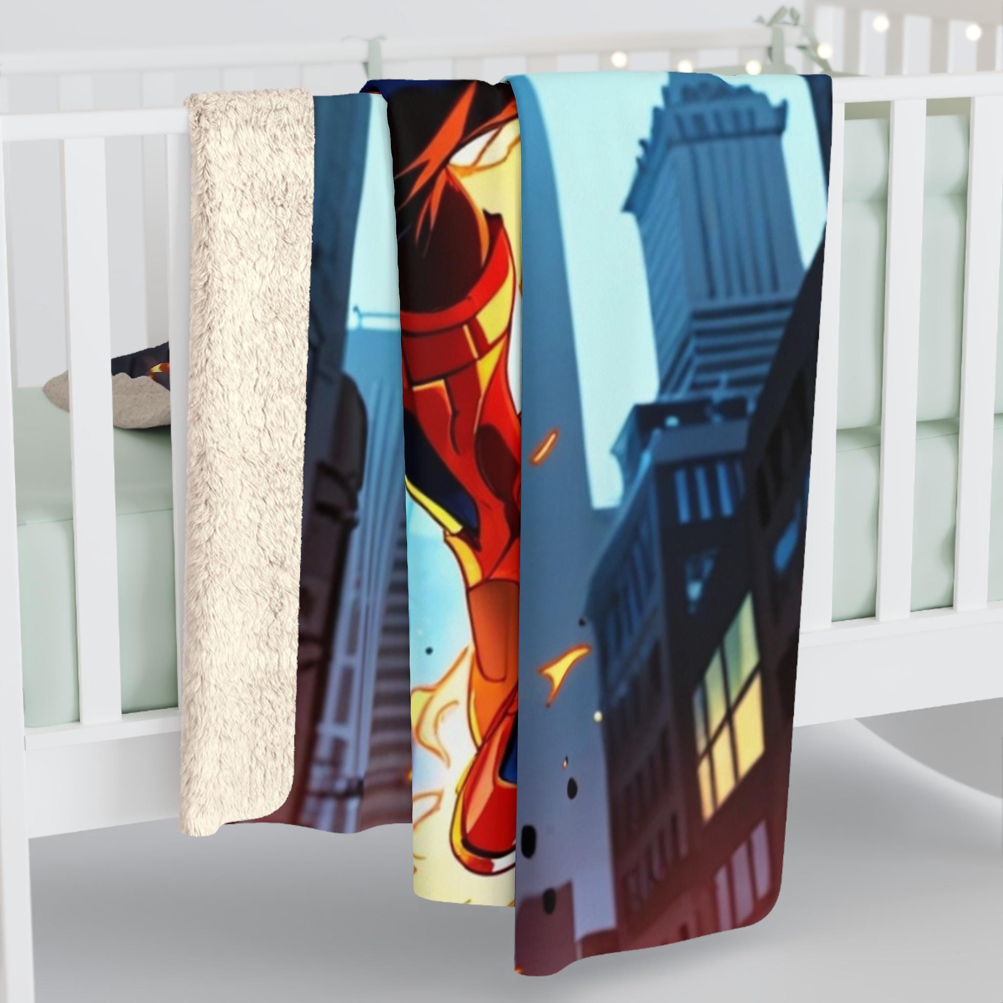 Anime Superhero Sherpa Blanket Fire Glow Hero Comic Style Cozy Gamer Gift for Him Husband Son | Epic Anime Apparel