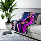 Cyberpunk Girl Sherpa Blanket Neon City Streetwear Anime Throw Blanket Gamer Gift for Her Teen Girl Anime Room Decor