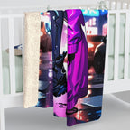 Cyberpunk Girl Sherpa Blanket Neon City Streetwear Anime Throw Blanket Gamer Gift for Her Teen Girl Anime Room Decor