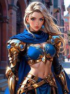 Anime Warrior Sherpa Blanket Royal Paladin Fantasy Throw Blanket Blue Gold Armor Girl Cozy Sherpa Gift fo