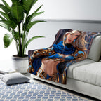 Anime Warrior Sherpa Blanket Royal Paladin Fantasy Throw Blanket Blue Gold Armor Girl Cozy Sherpa Gift fo