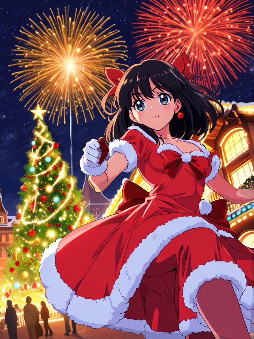 Anime Christmas Sherpa Blanket Holiday Girl Fireworks Tree Cozy Winter Throw Gift for Anime Lovers and Collectors