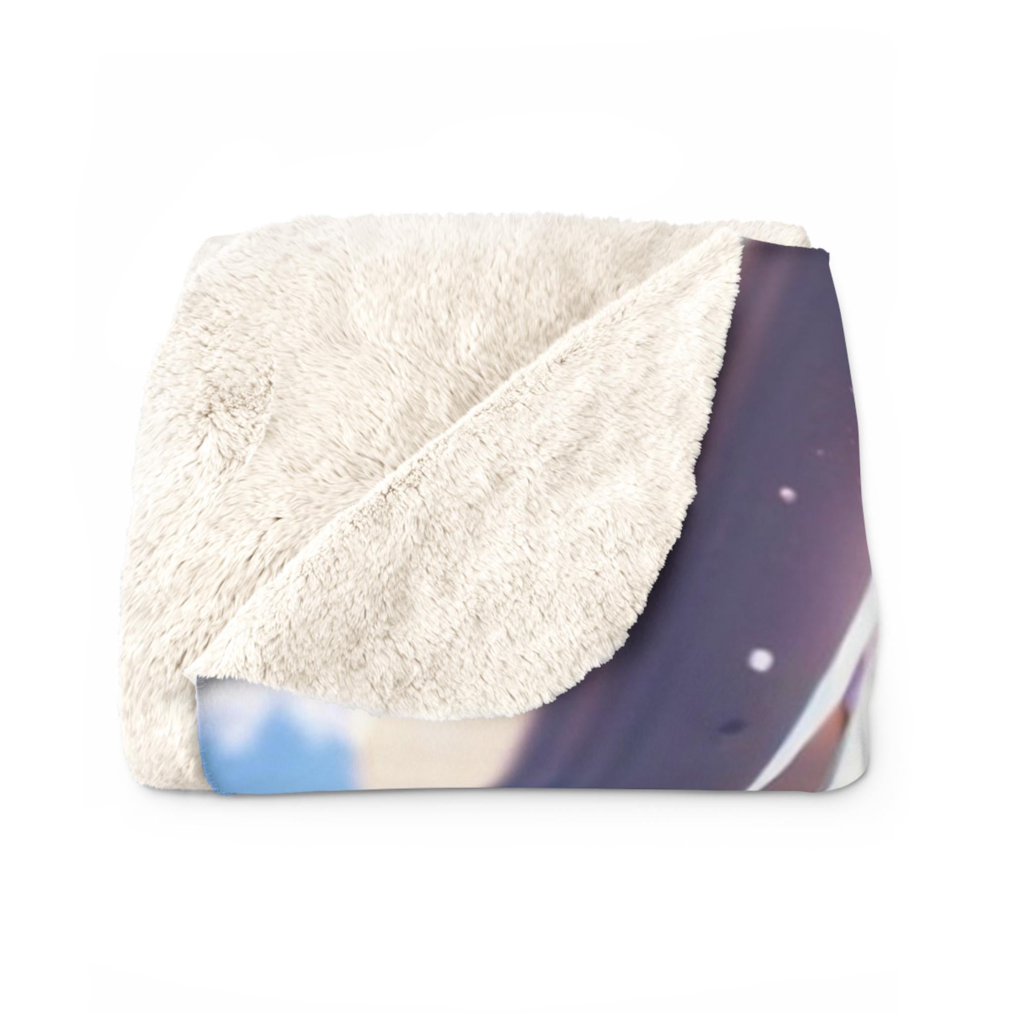 Futuristic Anime Girl Blanket Cyber Blue Techwear Sherpa Throw for Gamers and Anime Fans