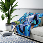 Futuristic Anime Girl Blanket Cyber Blue Techwear Sherpa Throw for Gamers and Anime Fans