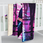 Cyberpunk Anime Girl Blanket Neon City Sherpa Throw Futuristic Street Style Gift for Gamers and Otaku Fans