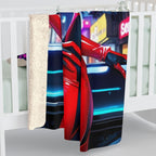 Anime Girl Red Cyber Suit Blanket Futuristic Sherpa Throw Neon Techwear Gift for Gamers and Otaku Collectors