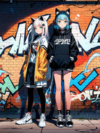 Anime Cat Ear Girls Graffiti Blanket Streetwear Sherpa Throw Urban Otaku Gift for Gamers and Collectors