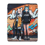Anime Cat Ear Girls Graffiti Blanket Streetwear Sherpa Throw Urban Otaku Gift for Gamers and Collectors